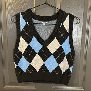 Garage Argyle Sweater Vest V-neck Sleeveless Academia Style